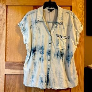 Studded Tie-Dye Button-Up Shirt